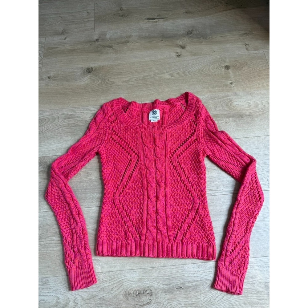 EUC American Eagle Outfitters Y2K bright pink orange knit sweater COTTON size S